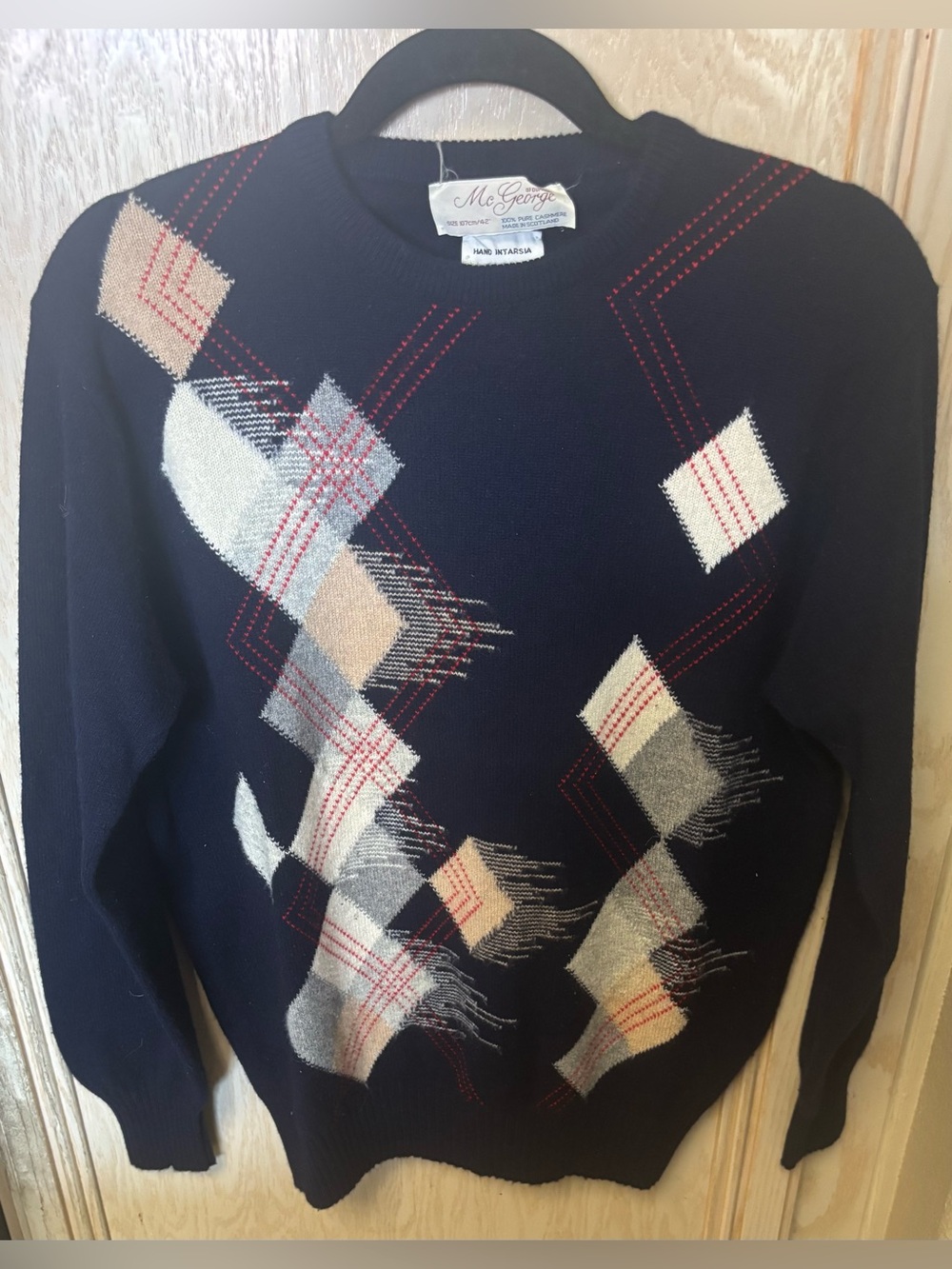 McGeorge of Dumfries Men’s Sweater 42” Blue Argyle 100% Pure Cashmere Scotland
